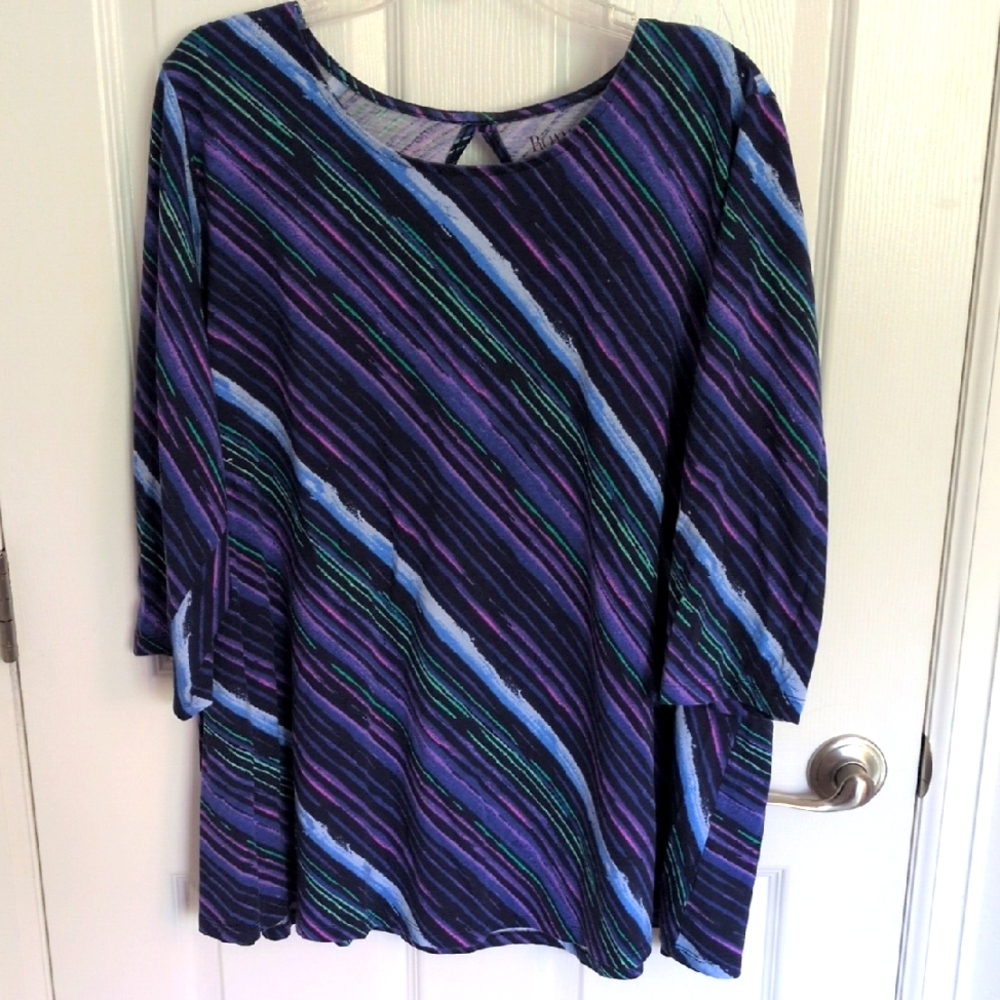 Roaman's 3/4 Sleeve Diagonal Stripe Top - 1X